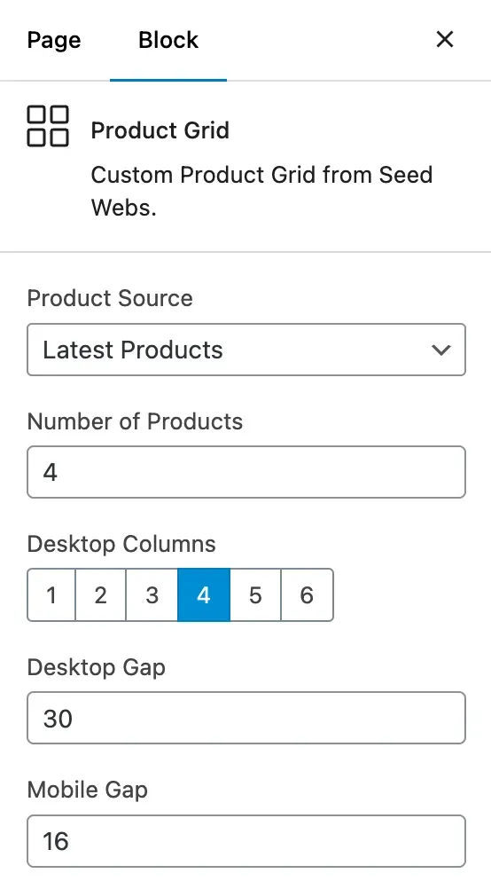 Product grid setting