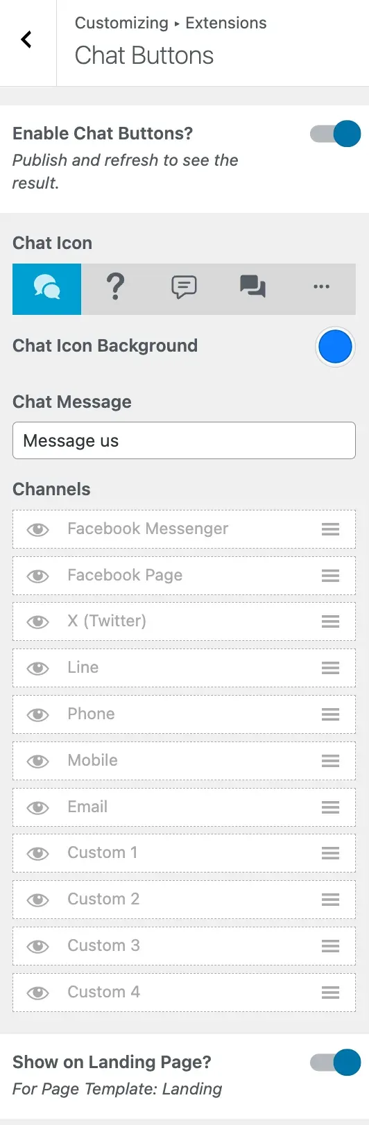 Customizer Chat Buttons