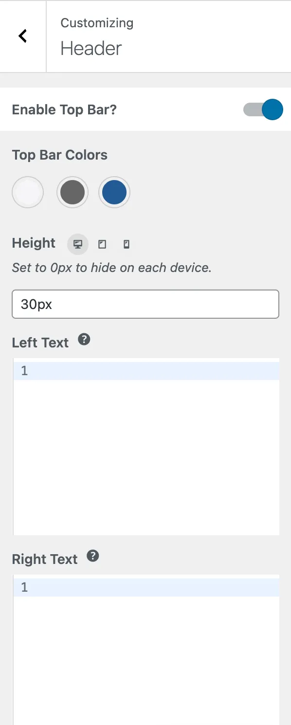 Customizer Header Topbar