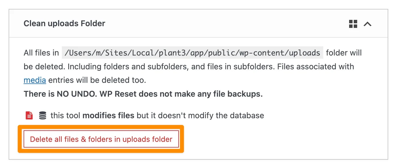 Clean uploads Folder - Button